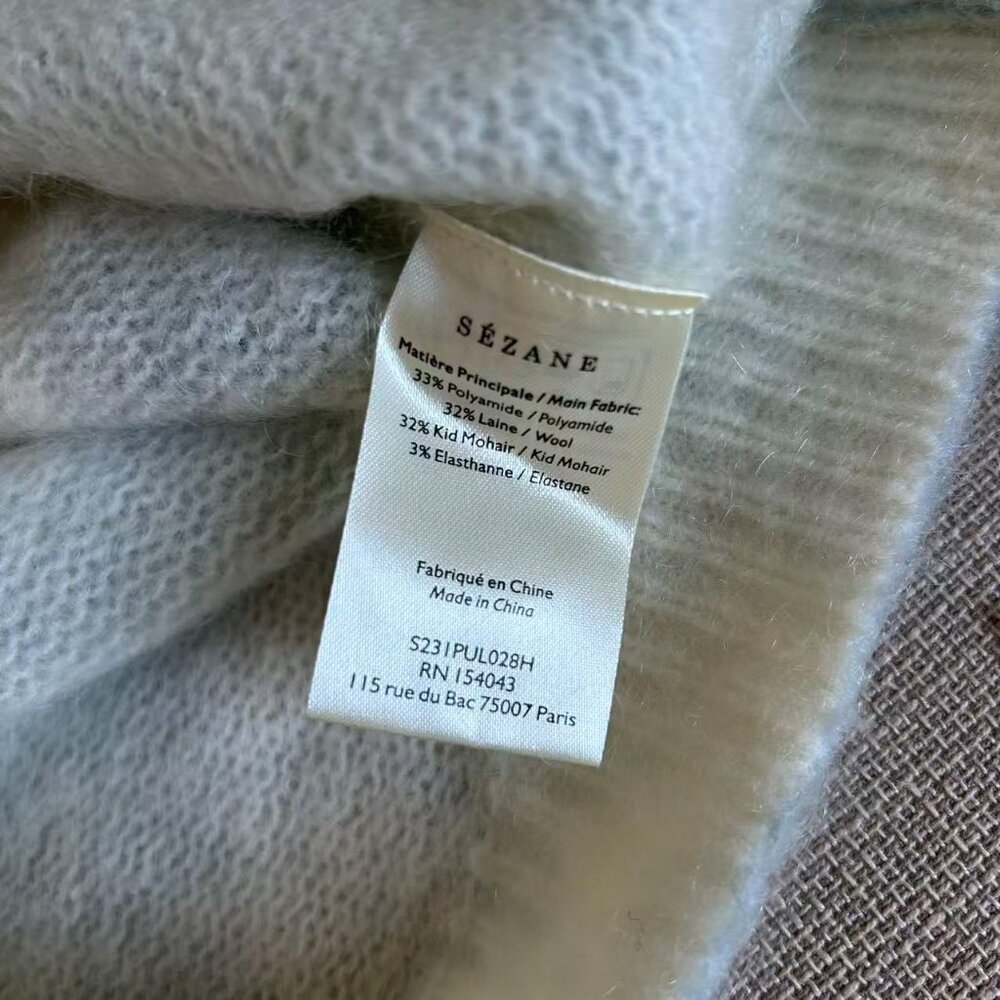 Sezane Aurelia Jumper XS/M/L/XL Baby Blue Ivory Sweater French Mohair Lightweig - Picture 9 of 10
